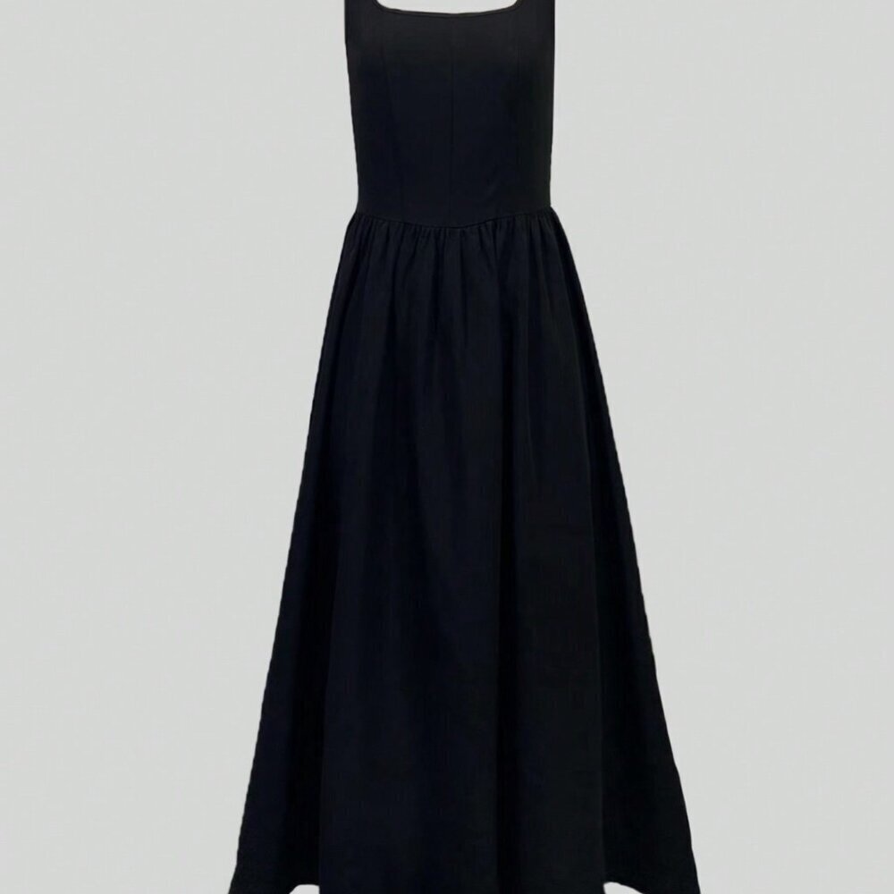 Black Elegant Women's Sleeveless V-Neck Ruffled Waist Fitted Mini Dress - Picture 4 of 4